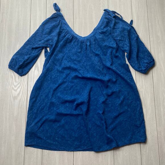Holding Horses Women's Blue Damask Tie Shoulder Mini Shift Dress Size Medium - Picture 3 of 9